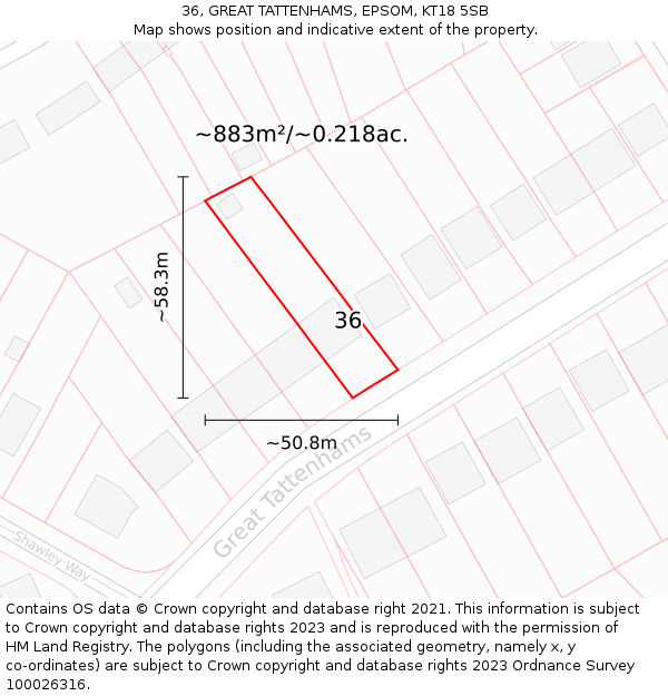 36, GREAT TATTENHAMS, EPSOM, KT18 5SB: Plot and title map