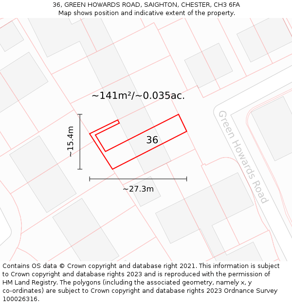 36, GREEN HOWARDS ROAD, SAIGHTON, CHESTER, CH3 6FA: Plot and title map