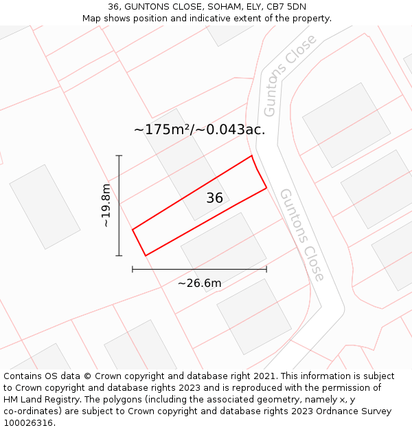 36, GUNTONS CLOSE, SOHAM, ELY, CB7 5DN: Plot and title map