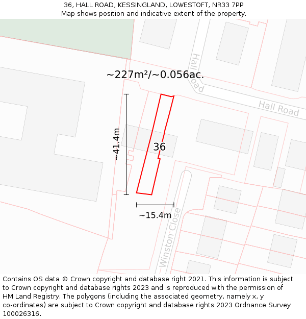 36, HALL ROAD, KESSINGLAND, LOWESTOFT, NR33 7PP: Plot and title map