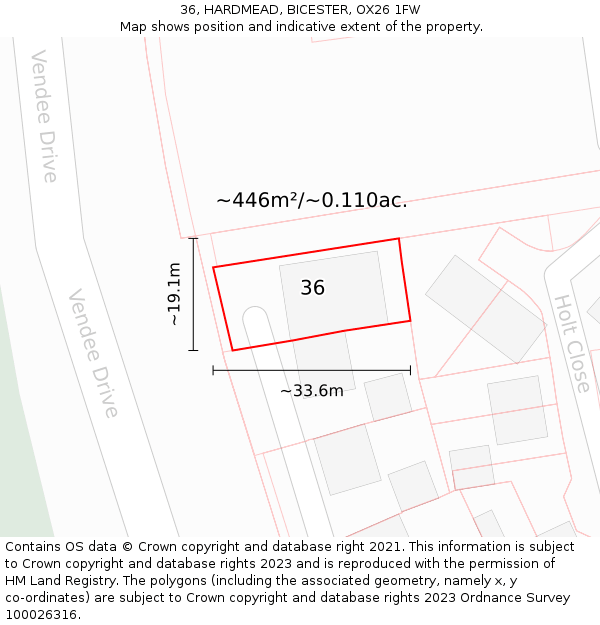 36, HARDMEAD, BICESTER, OX26 1FW: Plot and title map