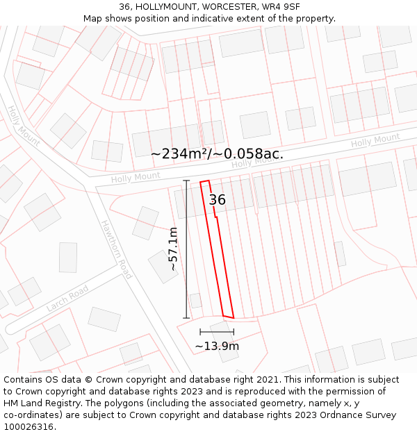 36, HOLLYMOUNT, WORCESTER, WR4 9SF: Plot and title map