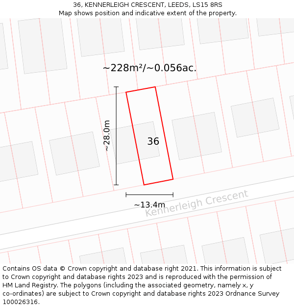 36, KENNERLEIGH CRESCENT, LEEDS, LS15 8RS: Plot and title map