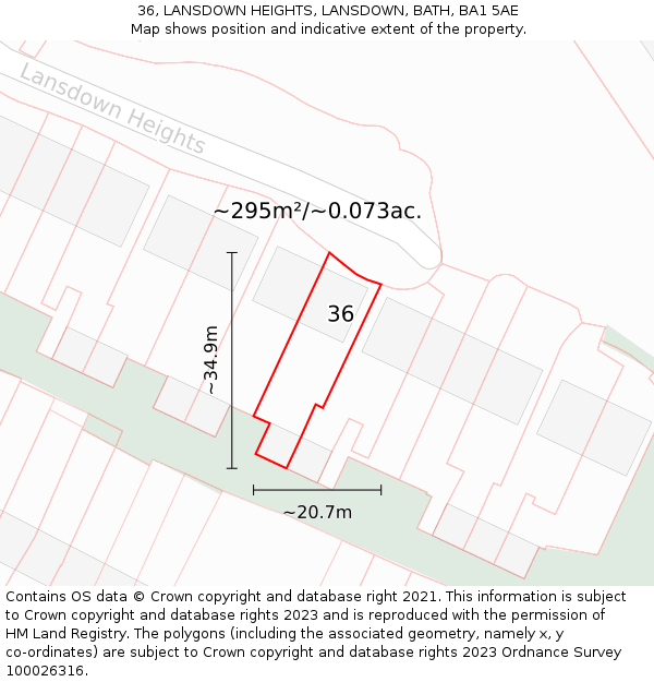 36, LANSDOWN HEIGHTS, LANSDOWN, BATH, BA1 5AE: Plot and title map