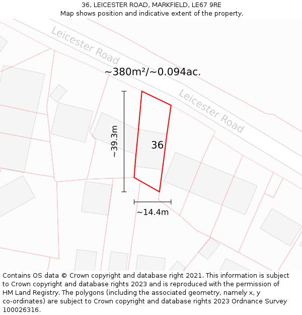 36, LEICESTER ROAD, MARKFIELD, LE67 9RE: Plot and title map