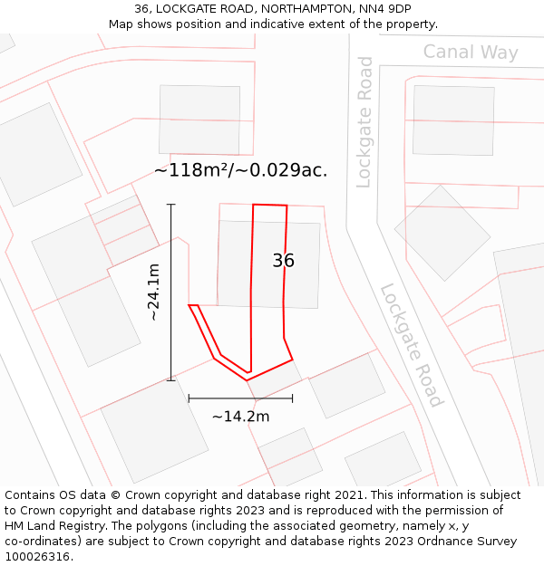36, LOCKGATE ROAD, NORTHAMPTON, NN4 9DP: Plot and title map