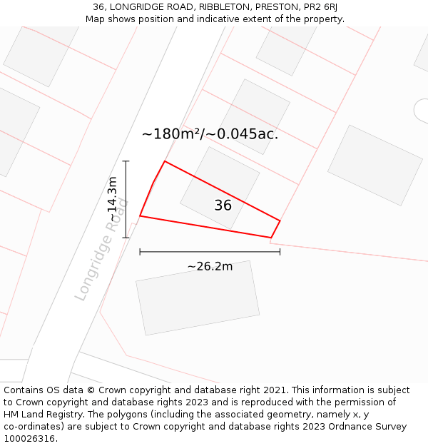 36, LONGRIDGE ROAD, RIBBLETON, PRESTON, PR2 6RJ: Plot and title map