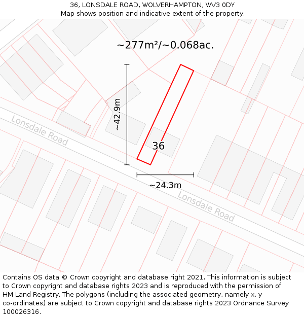 36, LONSDALE ROAD, WOLVERHAMPTON, WV3 0DY: Plot and title map