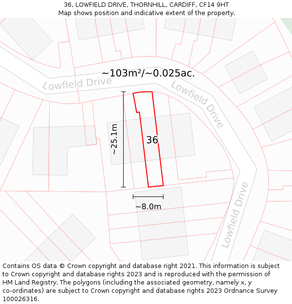 36, LOWFIELD DRIVE, THORNHILL, CARDIFF, CF14 9HT: Plot and title map