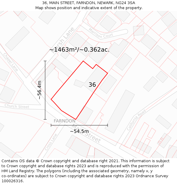 36, MAIN STREET, FARNDON, NEWARK, NG24 3SA: Plot and title map