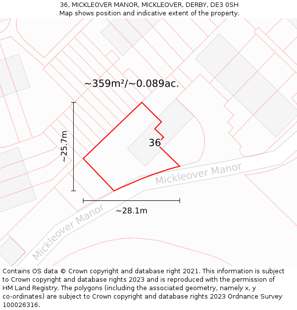 36, MICKLEOVER MANOR, MICKLEOVER, DERBY, DE3 0SH: Plot and title map