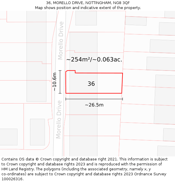36, MORELLO DRIVE, NOTTINGHAM, NG8 3QF: Plot and title map