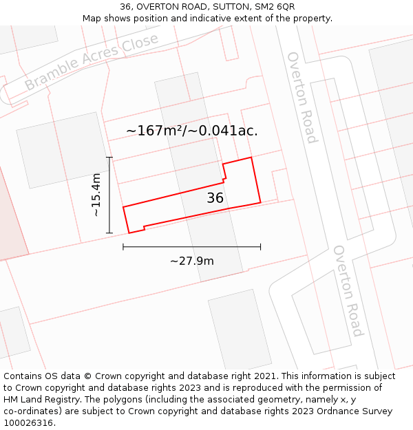 36, OVERTON ROAD, SUTTON, SM2 6QR: Plot and title map