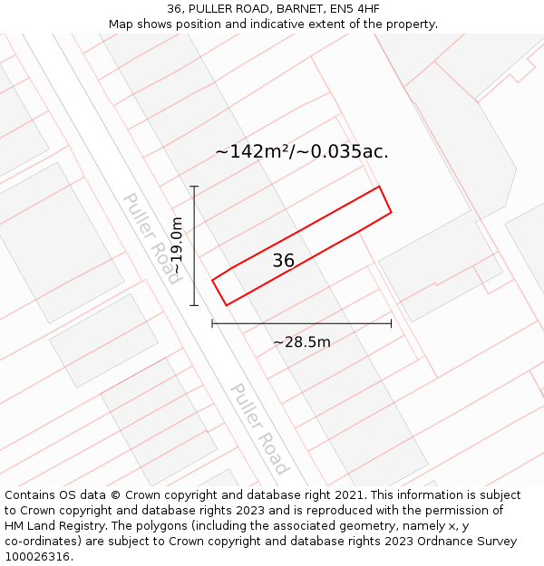 36, PULLER ROAD, BARNET, EN5 4HF: Plot and title map