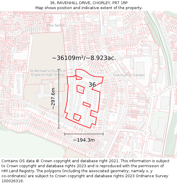 36, RAVENHILL DRIVE, CHORLEY, PR7 1RP: Plot and title map