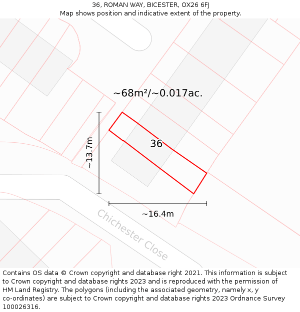 36, ROMAN WAY, BICESTER, OX26 6FJ: Plot and title map