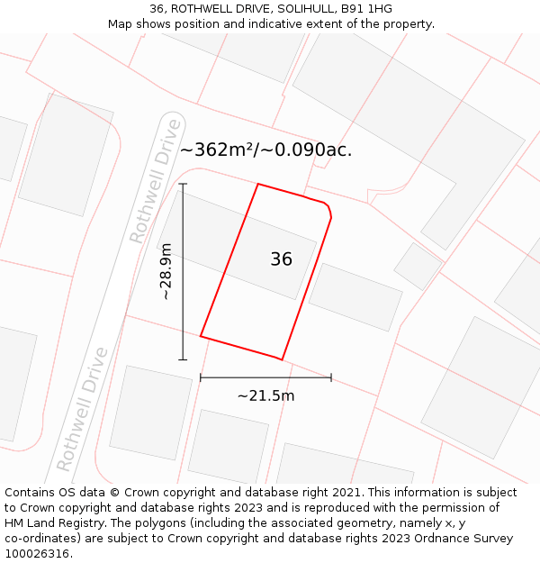 36, ROTHWELL DRIVE, SOLIHULL, B91 1HG: Plot and title map