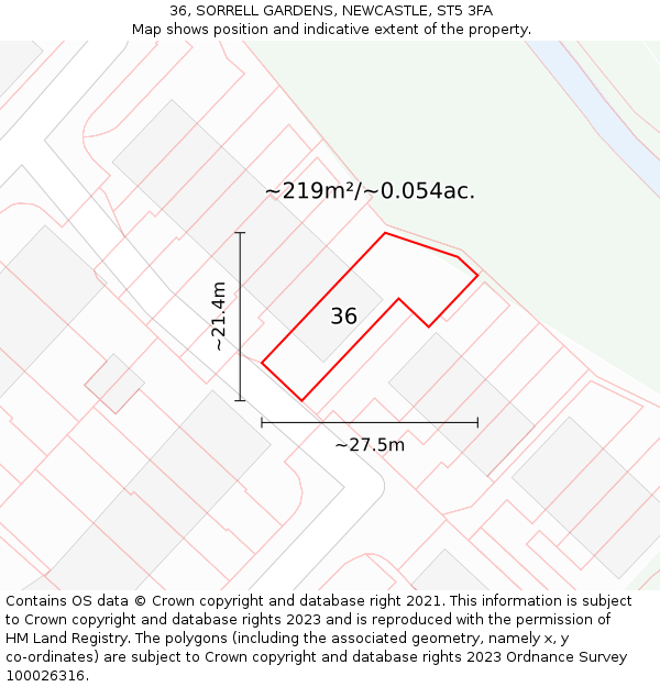 36, SORRELL GARDENS, NEWCASTLE, ST5 3FA: Plot and title map