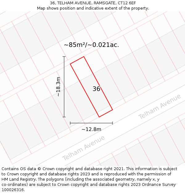 36, TELHAM AVENUE, RAMSGATE, CT12 6EF: Plot and title map