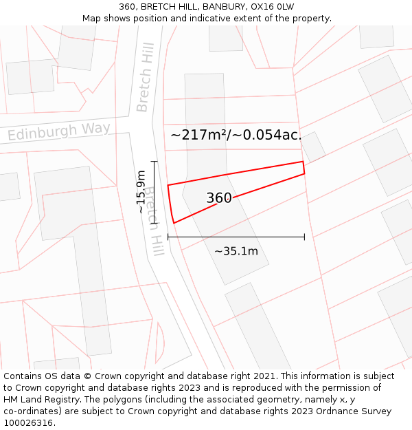 360, BRETCH HILL, BANBURY, OX16 0LW: Plot and title map