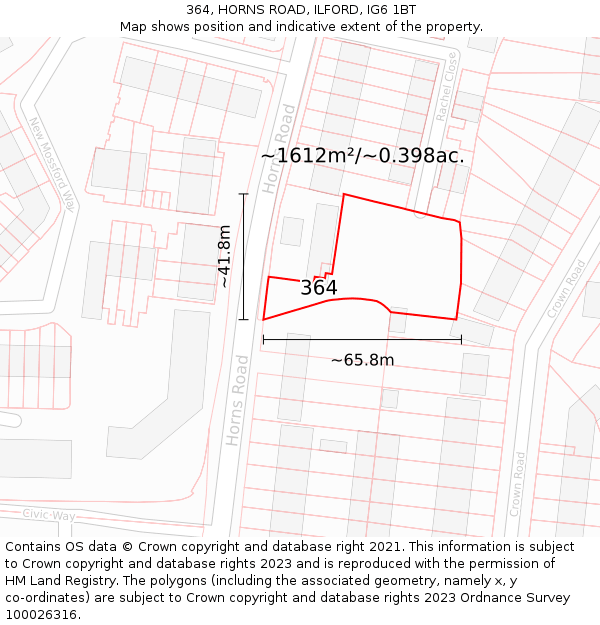 364, HORNS ROAD, ILFORD, IG6 1BT: Plot and title map