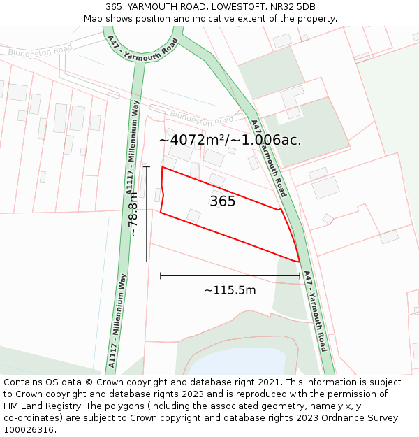 365, YARMOUTH ROAD, LOWESTOFT, NR32 5DB: Plot and title map