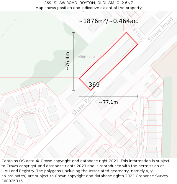 369, SHAW ROAD, ROYTON, OLDHAM, OL2 6NZ: Plot and title map