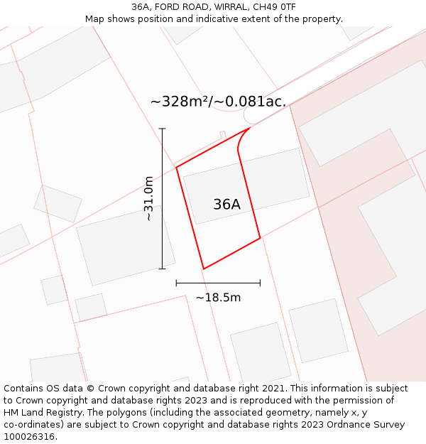 36A, FORD ROAD, WIRRAL, CH49 0TF: Plot and title map