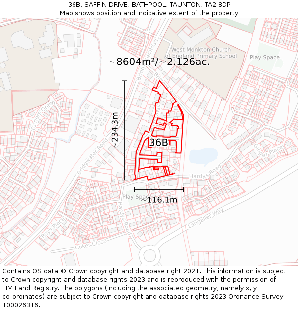 36B, SAFFIN DRIVE, BATHPOOL, TAUNTON, TA2 8DP: Plot and title map