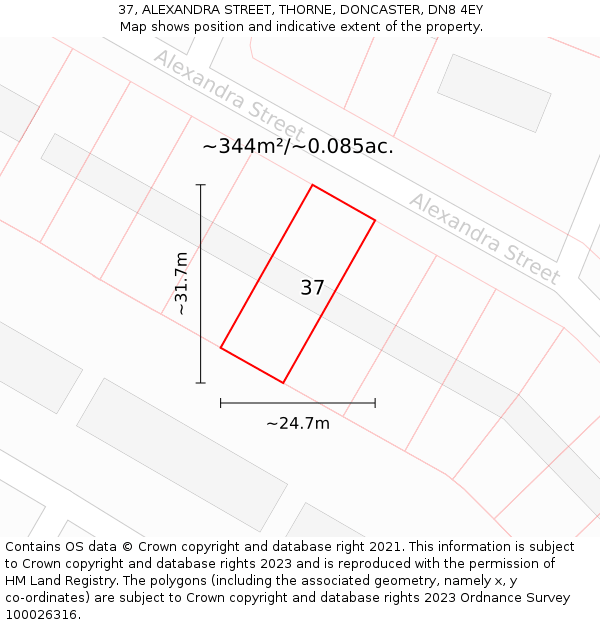 37, ALEXANDRA STREET, THORNE, DONCASTER, DN8 4EY: Plot and title map