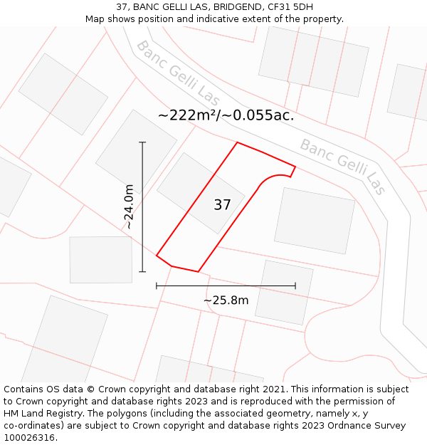 37, BANC GELLI LAS, BRIDGEND, CF31 5DH: Plot and title map