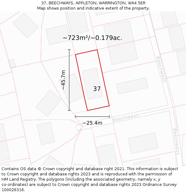 37, BEECHWAYS, APPLETON, WARRINGTON, WA4 5ER: Plot and title map