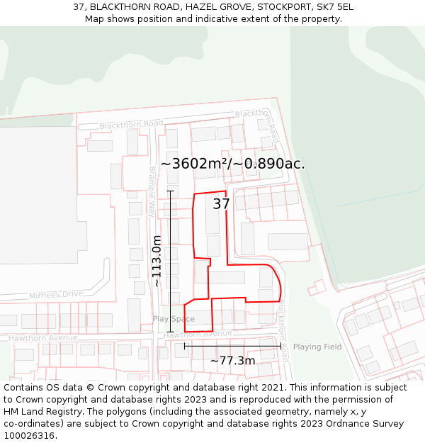 37, BLACKTHORN ROAD, HAZEL GROVE, STOCKPORT, SK7 5EL: Plot and title map