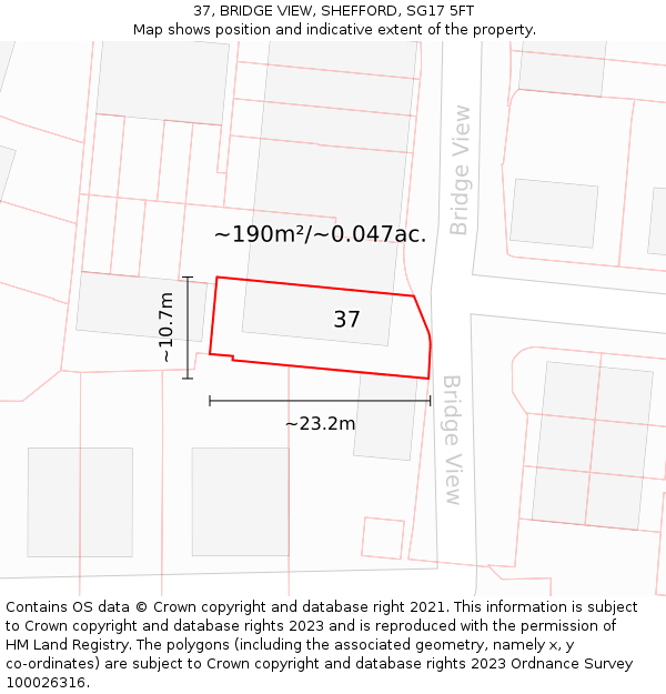 37, BRIDGE VIEW, SHEFFORD, SG17 5FT: Plot and title map
