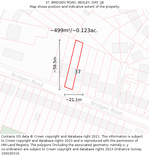 37, BRIDGEN ROAD, BEXLEY, DA5 1JE: Plot and title map