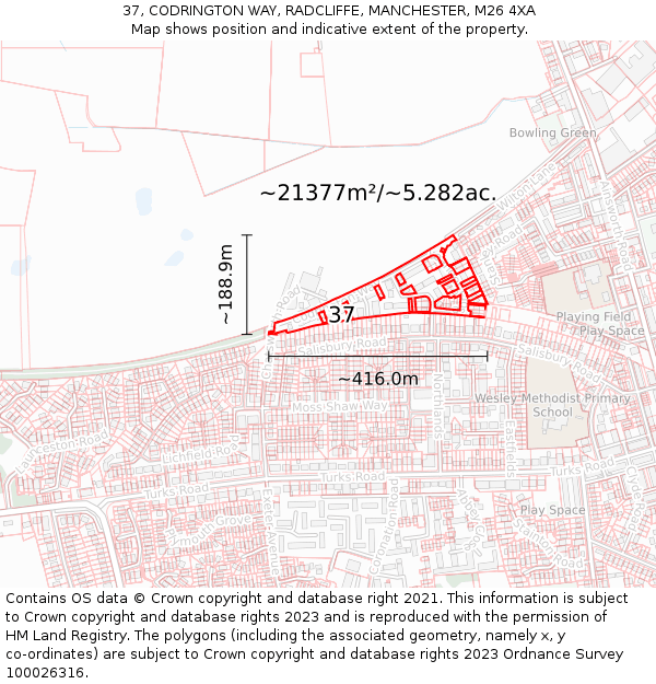 37, CODRINGTON WAY, RADCLIFFE, MANCHESTER, M26 4XA: Plot and title map