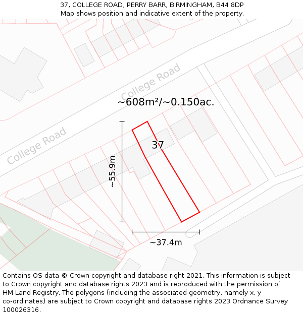 37, COLLEGE ROAD, PERRY BARR, BIRMINGHAM, B44 8DP: Plot and title map
