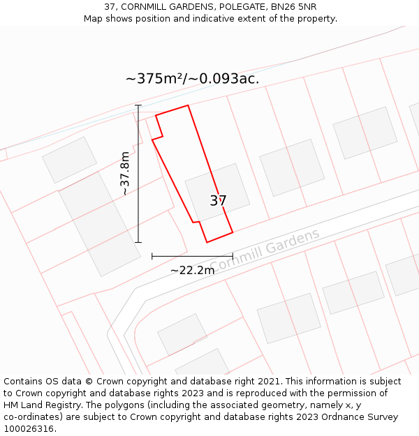 37, CORNMILL GARDENS, POLEGATE, BN26 5NR: Plot and title map