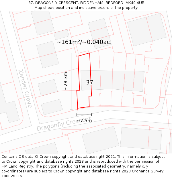 37, DRAGONFLY CRESCENT, BIDDENHAM, BEDFORD, MK40 4UB: Plot and title map