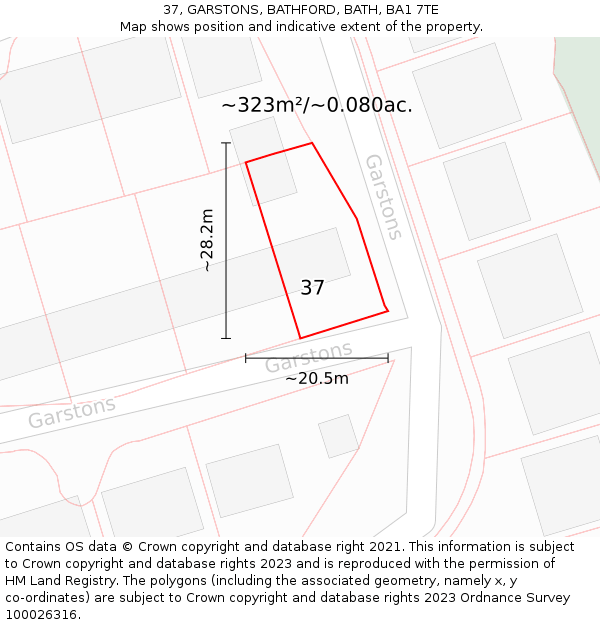 37, GARSTONS, BATHFORD, BATH, BA1 7TE: Plot and title map
