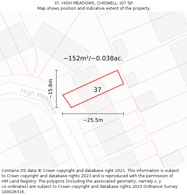 37, HIGH MEADOWS, CHIGWELL, IG7 5JY: Plot and title map