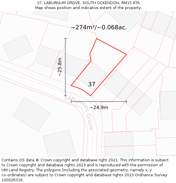 37, LABURNUM GROVE, SOUTH OCKENDON, RM15 6TA: Plot and title map