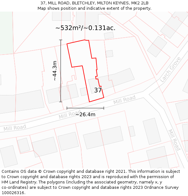 37, MILL ROAD, BLETCHLEY, MILTON KEYNES, MK2 2LB: Plot and title map