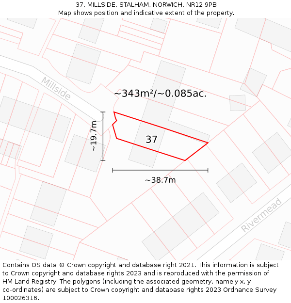 37, MILLSIDE, STALHAM, NORWICH, NR12 9PB: Plot and title map