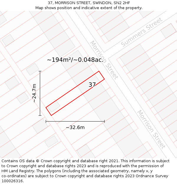 37, MORRISON STREET, SWINDON, SN2 2HF: Plot and title map