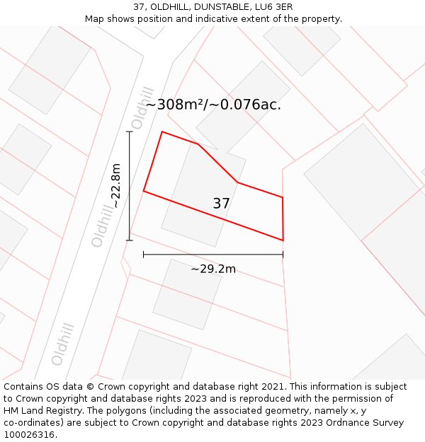 37, OLDHILL, DUNSTABLE, LU6 3ER: Plot and title map