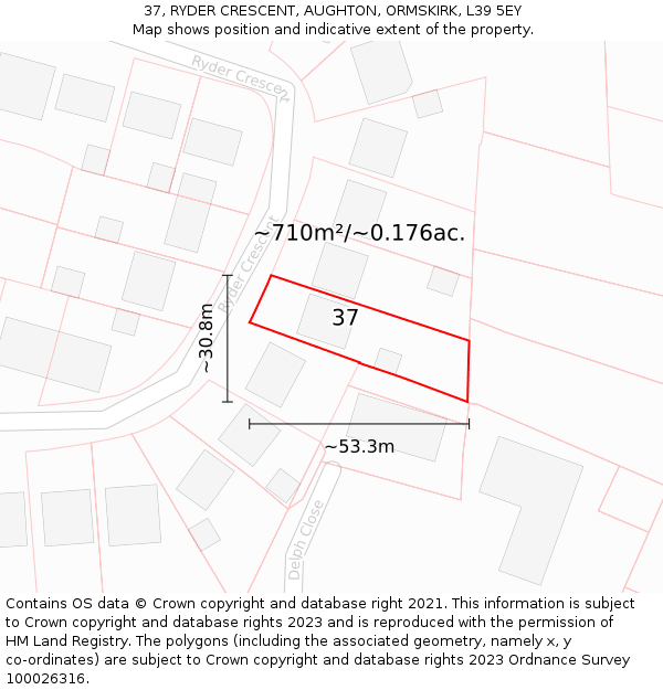 37, RYDER CRESCENT, AUGHTON, ORMSKIRK, L39 5EY: Plot and title map