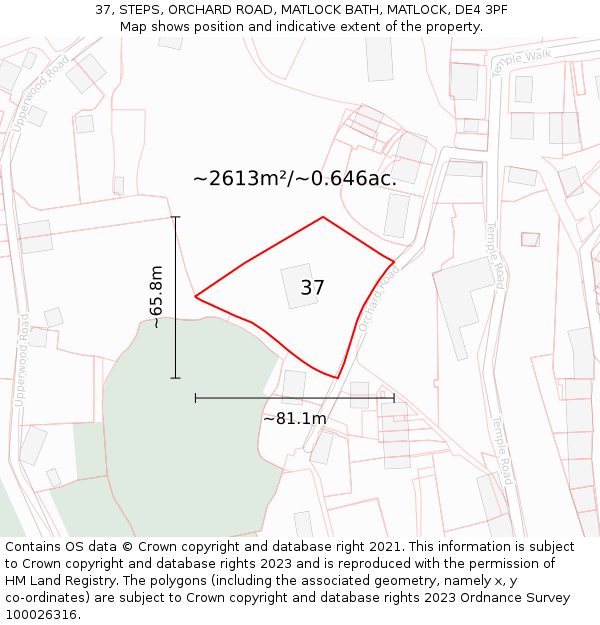 37, STEPS, ORCHARD ROAD, MATLOCK BATH, MATLOCK, DE4 3PF: Plot and title map