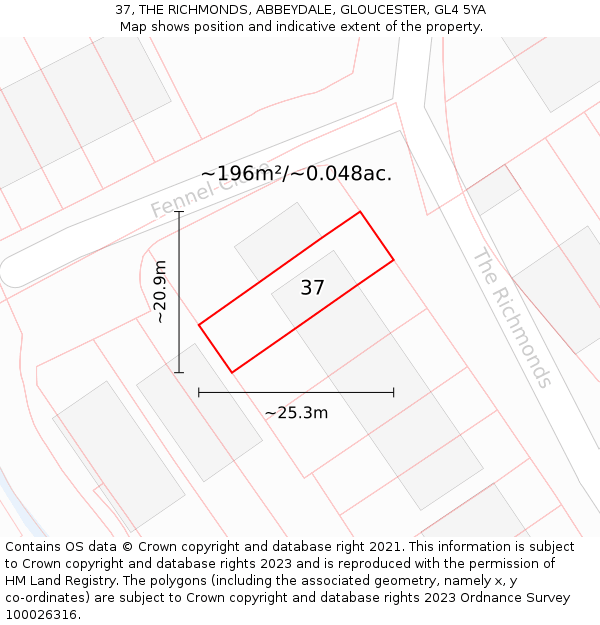 37, THE RICHMONDS, ABBEYDALE, GLOUCESTER, GL4 5YA: Plot and title map
