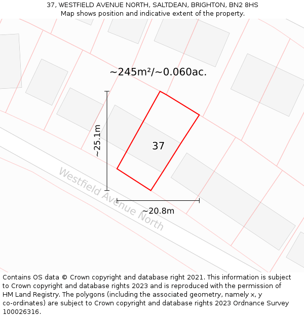37, WESTFIELD AVENUE NORTH, SALTDEAN, BRIGHTON, BN2 8HS: Plot and title map